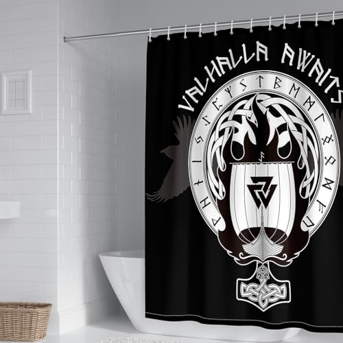 WIKINGER Duschvorhang 120x180 cm Anti-Schimmel Anti-Bakteriell Shower Curtains 3D Viking Duschvorhänge Waschbar Wasserdicht Polyester Textil Badvorhang mit 12 Haken für Badezimmer von WIKINGER