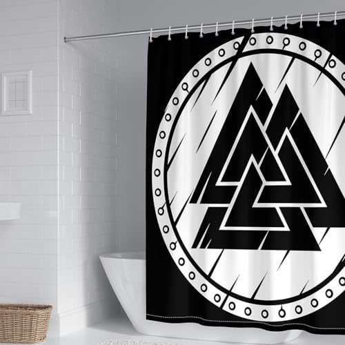 WIKINGER Duschvorhang 120x180 cm Anti-Schimmel Anti-Bakteriell Shower Curtains 3D Viking Duschvorhänge Waschbar Wasserdicht Polyester Textil Badvorhang mit 12 Haken für Badezimmer von WIKINGER