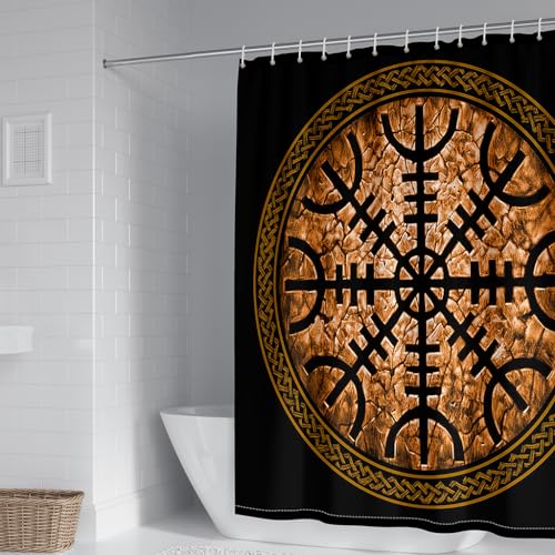 WIKINGER Duschvorhang 120x180 cm Anti-Schimmel Anti-Bakteriell Shower Curtains 3D Viking Duschvorhänge Waschbar Wasserdicht Polyester Textil Badvorhang mit 12 Haken für Badezimmer von WIKINGER