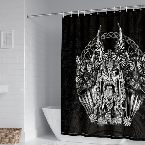 WIKINGER Duschvorhang 120x180 cm Anti-Schimmel Anti-Bakteriell Shower Curtains 3D Viking Odin Duschvorhänge Waschbar Wasserdicht Polyester Textil Badvorhang mit 12 Haken für Badezimmer von WIKINGER