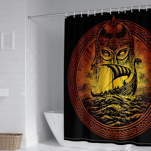 WIKINGER Duschvorhang 120x180 cm Anti-Schimmel Anti-Bakteriell Shower Curtains 3D Viking Odin Duschvorhänge Waschbar Wasserdicht Polyester Textil Badvorhang mit 12 Haken für Badezimmer von WIKINGER