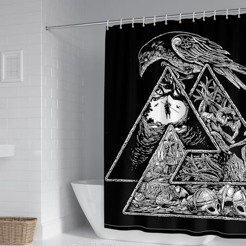WIKINGER Duschvorhang 120x180 cm Anti-Schimmel Anti-Bakteriell Shower Curtains 3D Viking Rabe Duschvorhänge Waschbar Wasserdicht Polyester Textil Badvorhang mit 12 Haken für Badezimmer von WIKINGER
