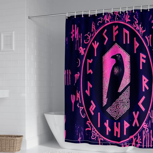 WIKINGER Duschvorhang 120x180 cm Anti-Schimmel Anti-Bakteriell Shower Curtains 3D Viking Rabe Duschvorhänge Waschbar Wasserdicht Polyester Textil Badvorhang mit 12 Haken für Badezimmer von WIKINGER