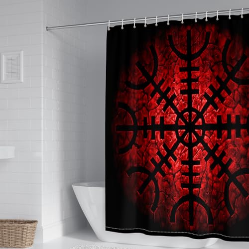 WIKINGER Duschvorhang 180x180 cm Anti-Schimmel Anti-Bakteriell Shower Curtains 3D Viking Duschvorhänge Waschbar Wasserdicht Polyester Textil Badvorhang mit 12 Haken für Badezimmer von WIKINGER