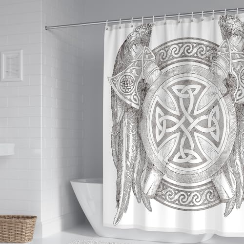 WIKINGER Duschvorhang 180x180 cm Anti-Schimmel Anti-Bakteriell Shower Curtains 3D Viking Duschvorhänge Waschbar Wasserdicht Polyester Textil Badvorhang mit 12 Haken für Badezimmer von WIKINGER