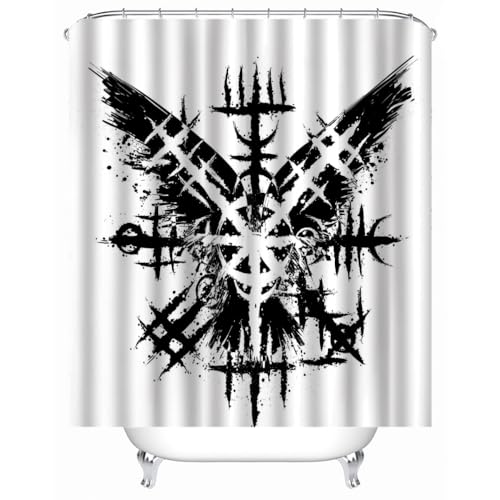 WIKINGER Duschvorhang 180x200 cm Anti-Schimmel Anti-Bakteriell Shower Curtains 3D Rabe Duschvorhänge Waschbar Wasserdicht Polyester Textil Badvorhang mit 12 Haken für Badezimmer von WIKINGER
