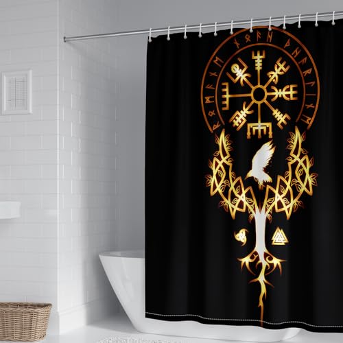 WIKINGER Duschvorhang 180x200 cm Anti-Schimmel Anti-Bakteriell Shower Curtains 3D Viking Baum des Lebens Duschvorhänge Waschbar Wasserdicht Polyester Textil Badvorhang mit 12 Haken für Badezimmer von WIKINGER