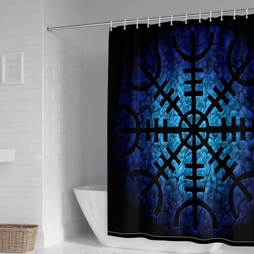 WIKINGER Duschvorhang 180x200 cm Anti-Schimmel Anti-Bakteriell Shower Curtains 3D Viking Duschvorhänge Waschbar Wasserdicht Polyester Textil Badvorhang mit 12 Haken für Badezimmer von WIKINGER