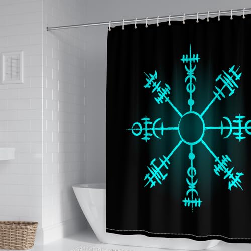 WIKINGER Duschvorhang 180x200 cm Anti-Schimmel Anti-Bakteriell Shower Curtains 3D Viking Duschvorhänge Waschbar Wasserdicht Polyester Textil Badvorhang mit 12 Haken für Badezimmer von WIKINGER