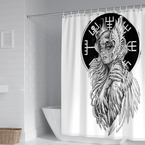 WIKINGER Duschvorhang 180x200 cm Anti-Schimmel Anti-Bakteriell Shower Curtains 3D Viking Duschvorhänge Waschbar Wasserdicht Polyester Textil Badvorhang mit 12 Haken für Badezimmer von WIKINGER