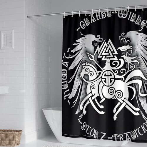 WIKINGER Duschvorhang 180x200 cm Anti-Schimmel Anti-Bakteriell Shower Curtains 3D Viking Duschvorhänge Waschbar Wasserdicht Polyester Textil Badvorhang mit 12 Haken für Badezimmer von WIKINGER