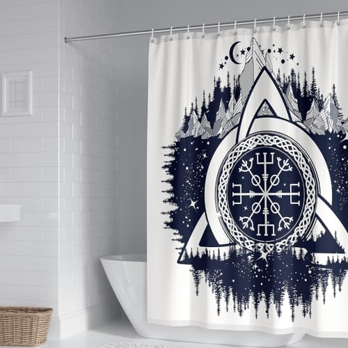 WIKINGER Duschvorhang 180x200 cm Anti-Schimmel Anti-Bakteriell Shower Curtains 3D Viking Duschvorhänge Waschbar Wasserdicht Polyester Textil Badvorhang mit 12 Haken für Badezimmer von WIKINGER