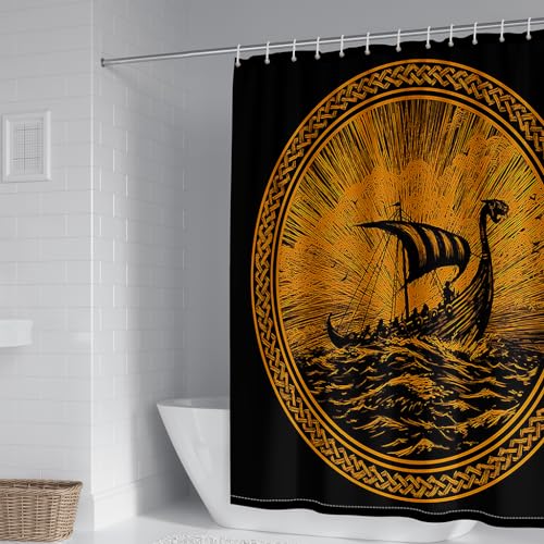 WIKINGER Duschvorhang 180x200 cm Anti-Schimmel Anti-Bakteriell Shower Curtains 3D Viking Duschvorhänge Waschbar Wasserdicht Polyester Textil Badvorhang mit 12 Haken für Badezimmer von WIKINGER