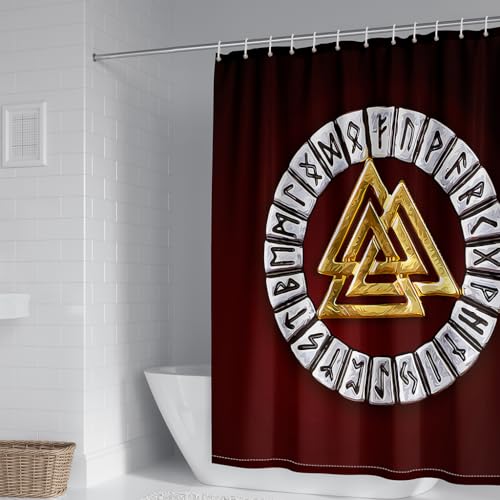 WIKINGER Duschvorhang 180x200 cm Anti-Schimmel Anti-Bakteriell Shower Curtains 3D Viking Duschvorhänge Waschbar Wasserdicht Polyester Textil Badvorhang mit 12 Haken für Badezimmer von WIKINGER