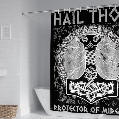 WIKINGER Duschvorhang 180x200 cm Anti-Schimmel Anti-Bakteriell Shower Curtains 3D Viking Duschvorhänge Waschbar Wasserdicht Polyester Textil Badvorhang mit 12 Haken für Badezimmer von WIKINGER
