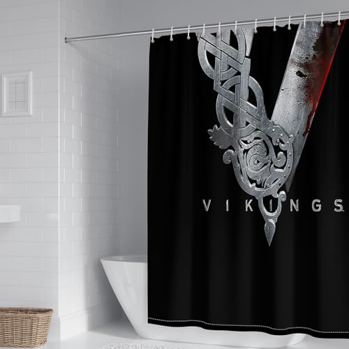 WIKINGER Duschvorhang 180x200 cm Anti-Schimmel Anti-Bakteriell Shower Curtains 3D Viking Duschvorhänge Waschbar Wasserdicht Polyester Textil Badvorhang mit 12 Haken für Badezimmer von WIKINGER