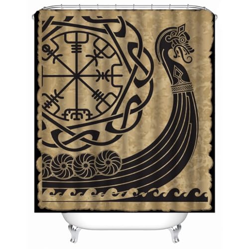WIKINGER Duschvorhang 240x200 cm Anti-Schimmel Anti-Bakteriell Shower Curtains 3D Keltischer Knoten Duschvorhänge Waschbar Wasserdicht Polyester Textil Badvorhang mit 12 Haken für Badezimmer von WIKINGER