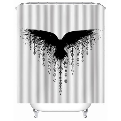 WIKINGER Duschvorhang 240x200 cm Anti-Schimmel Anti-Bakteriell Shower Curtains 3D Rabe Duschvorhänge Waschbar Wasserdicht Polyester Textil Badvorhang mit 12 Haken für Badezimmer von WIKINGER