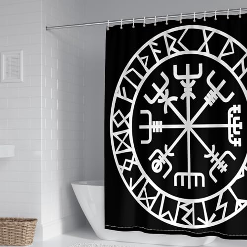 WIKINGER Duschvorhang 240x200 cm Anti-Schimmel Anti-Bakteriell Shower Curtains 3D Viking Duschvorhänge Waschbar Wasserdicht Polyester Textil Badvorhang mit 12 Haken für Badezimmer von WIKINGER