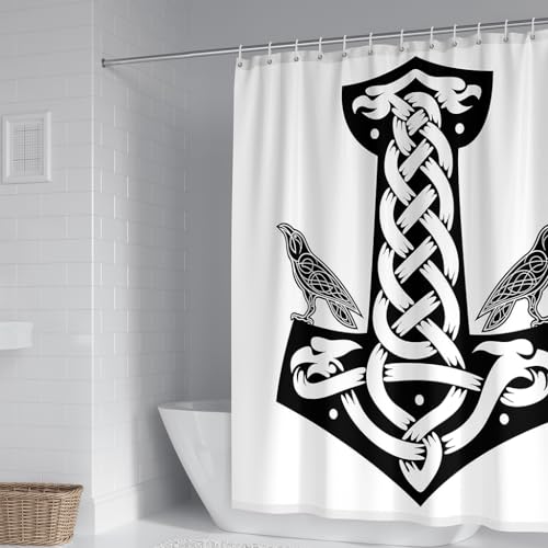 WIKINGER Duschvorhang 240x200 cm Anti-Schimmel Anti-Bakteriell Shower Curtains 3D Viking Duschvorhänge Waschbar Wasserdicht Polyester Textil Badvorhang mit 12 Haken für Badezimmer von WIKINGER