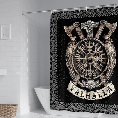 WIKINGER Duschvorhang 240x200 cm Anti-Schimmel Anti-Bakteriell Shower Curtains 3D Viking Duschvorhänge Waschbar Wasserdicht Polyester Textil Badvorhang mit 12 Haken für Badezimmer von WIKINGER