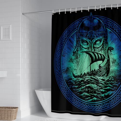WIKINGER Duschvorhang 240x200 cm Anti-Schimmel Anti-Bakteriell Shower Curtains 3D Viking Odin Duschvorhänge Waschbar Wasserdicht Polyester Textil Badvorhang mit 12 Haken für Badezimmer von WIKINGER