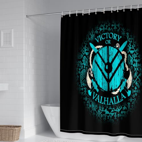 WIKINGER Duschvorhang 240x200 cm Anti-Schimmel Anti-Bakteriell Shower Curtains 3D Viking Wolf Duschvorhänge Waschbar Wasserdicht Polyester Textil Badvorhang mit 12 Haken für Badezimmer von WIKINGER