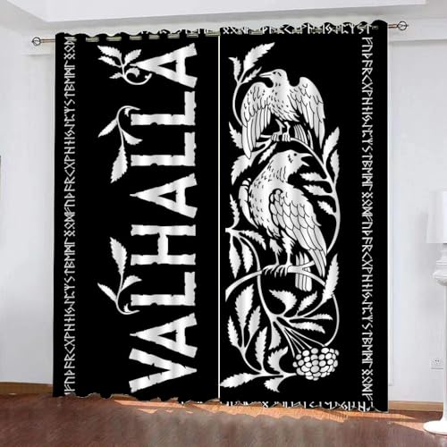 WIKINGER Gardinen mit ösen 2er Set B 110 X H 95 cm Krähe Vorhang Blickdicht Kälteschutz Schallschutz Verdunkelung Wärmeisolierende Vorhänge für Wohnzimmer Schlafzimmer von WIKINGER