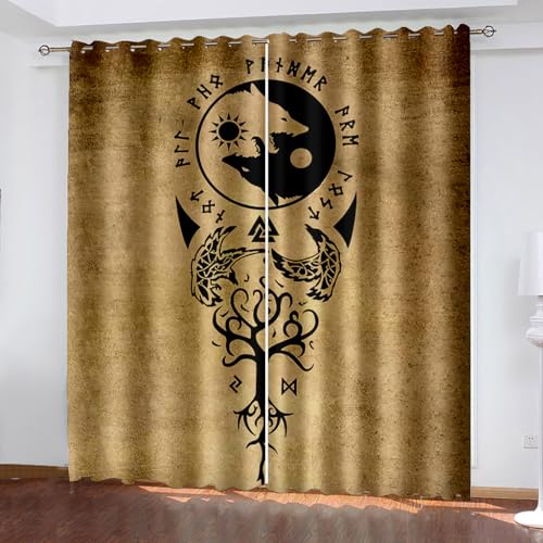 WIKINGER Gardinen mit ösen 2er Set B 200 X H 160 cm 3D Baum des Lebens Vorhang Blickdicht Kälteschutz Schallschutz Verdunkelung Wärmeisolierende Vorhänge für Wohnzimmer Schlafzimmer von WIKINGER