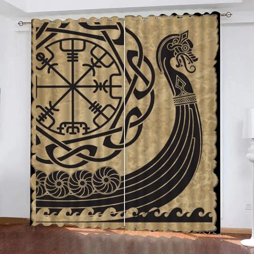 WIKINGER Gardinen mit ösen 2er Set B 200 X H 160 cm Keltischer Knoten Vorhang Blickdicht Kälteschutz Schallschutz Verdunkelung Wärmeisolierende Vorhänge für Wohnzimmer Schlafzimmer von WIKINGER
