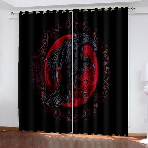WIKINGER Gardinen mit ösen 2er Set B 200 X H 200 cm 3D Rabe Vorhang Blickdicht Kälteschutz Schallschutz Verdunkelung Wärmeisolierende Vorhänge für Wohnzimmer Schlafzimmer von WIKINGER