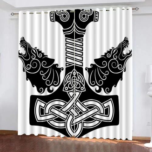 WIKINGER Gardinen mit ösen 2er Set B 200 X H 200 cm Wolf Vorhang Blickdicht Kälteschutz Schallschutz Verdunkelung Wärmeisolierende Vorhänge für Wohnzimmer Schlafzimmer von WIKINGER