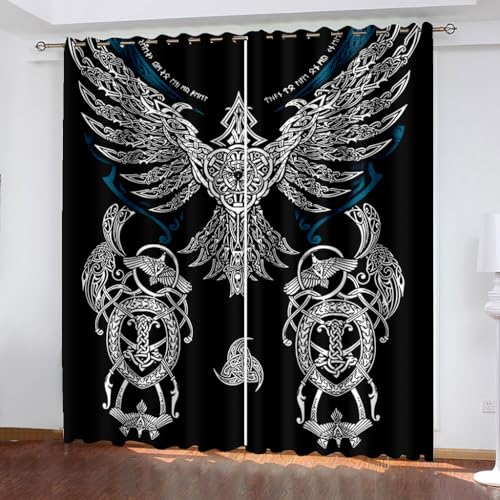 WIKINGER Gardinen ösenschal 2er Set B 120 X H 140 cm 3D Rabe Vorhang Blickdicht Kälteschutz Schallschutz Verdunkelung Wärmeisolierende Vorhänge für Wohnzimmer Schlafzimmer von WIKINGER