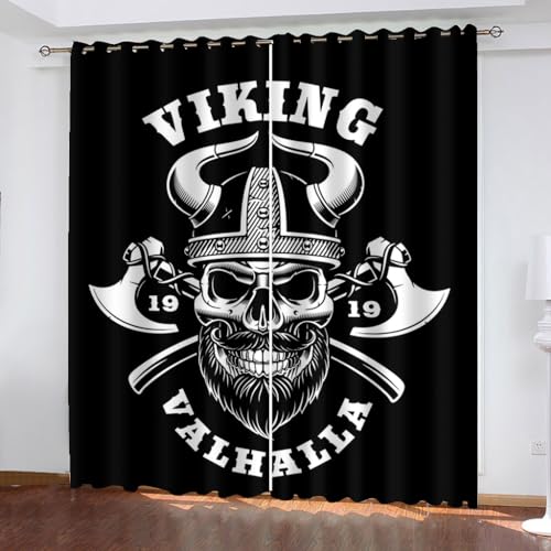 WIKINGER Gardinen ösenschal 2er Set B 120 X H 140 cm 3D Totenkopf Vorhang Blickdicht Kälteschutz Schallschutz Verdunkelung Wärmeisolierende Vorhänge für Wohnzimmer Schlafzimmer von WIKINGER