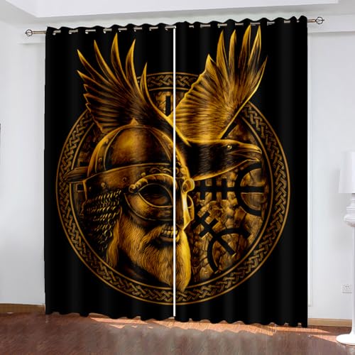 WIKINGER Gardinen ösenschal 2er Set B 220 X H 215 cm 3D Odin Vorhang Blickdicht Kälteschutz Schallschutz Verdunkelung Wärmeisolierende Vorhänge für Wohnzimmer Schlafzimmer von WIKINGER