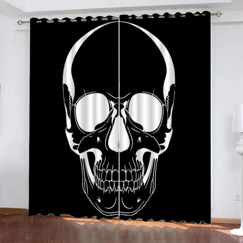 WIKINGER Gardinen ösenschal 2er Set B 220 X H 215 cm Gothic Totenkopf Vorhang Blickdicht Kälteschutz Schallschutz Verdunkelung Wärmeisolierende Vorhänge für Wohnzimmer Schlafzimmer von WIKINGER