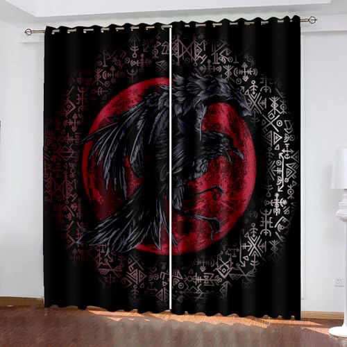 WIKINGER Gardinen ösenschal 2er Set B 234 X H 137 cm 3D Rabe Vorhang Blickdicht Kälteschutz Schallschutz Verdunkelung Wärmeisolierende Vorhänge für Wohnzimmer Schlafzimmer von WIKINGER