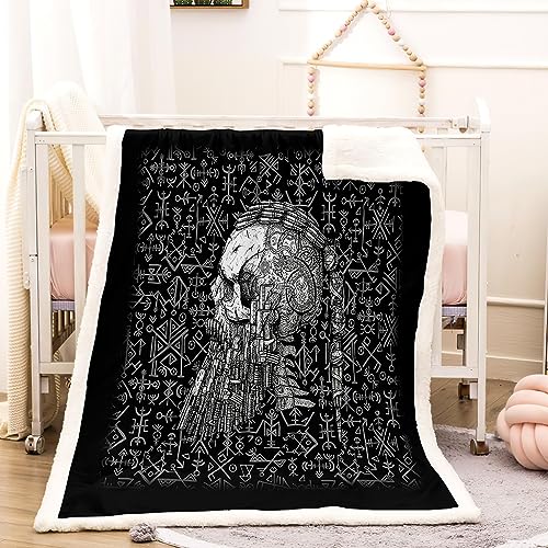 WIKINGER Kuscheldecke Sherpa Decke 150x200 cm Mikrofaser Super Weich und Warme Winter Blanket 3D Viking Totenkopf Wohndecke Kinder Fleecedecke Flauschige Sofadecke für Sofaüberwurf Tagesdecke von WIKINGER