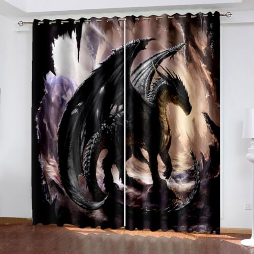 WIKINGER Vorhang mit ösen 2er Set B 140 X H 160 cm 3D Drache Gardinen Blickdicht Kälteschutz Schallschutz Verdunkelung Wärmeisolierende Vorhänge für Wohnzimmer Schlafzimmer von WIKINGER