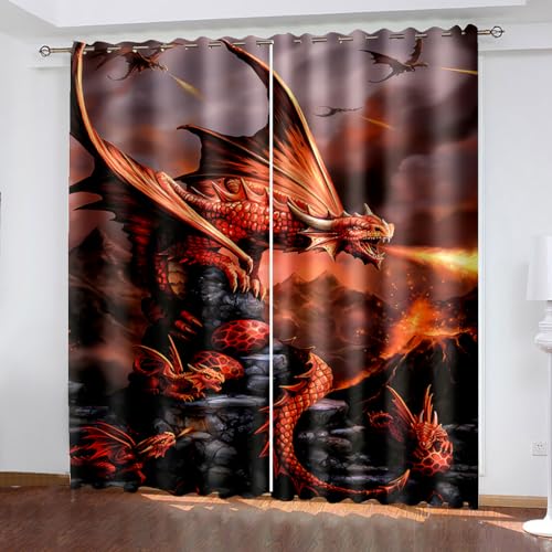 WIKINGER Vorhang mit ösen 2er Set B 280 X H 260 cm 3D Drache Gardinen Blickdicht Kälteschutz Schallschutz Verdunkelung Wärmeisolierende Vorhänge für Wohnzimmer Schlafzimmer von WIKINGER
