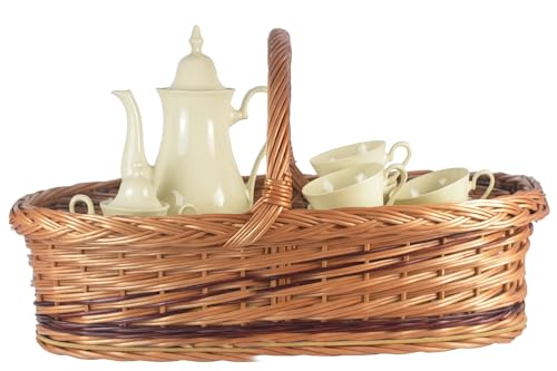 WIKLER Tablett Serviertablett aus Weide mit festem Henkel und Bodenplatte mit Motiven zur Auswahl – 56×39×30 cm – handgeflochtenes Korbtablett für Frühstück, Deko oder Präsent (Kaffe Hell) von WIKLER