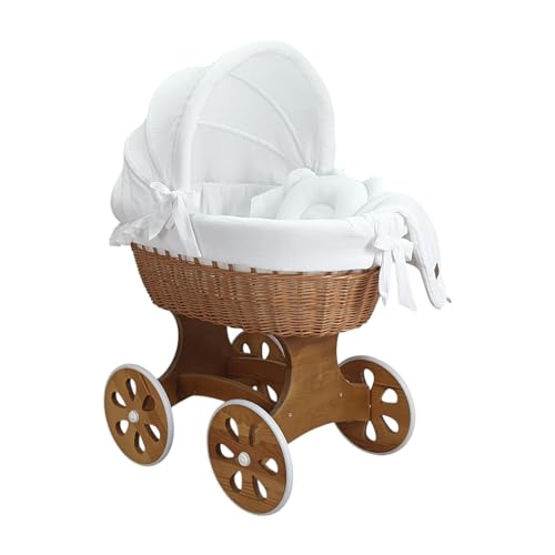 Wiklinopol Stubenwagen, Moseskorb Baby mit Gestell Annabell – Bollerwagen mit Rollen aus Naturweide – inkl. Matratze & 5-TLG. Weiß Musselin-Bettwäsche – Korb: Natur Wiklinopol Stubenwagen, Moseskorb Baby mit Gestell Annabell – Bollerwagen mit Rollen aus Naturweide – inkl. Matratze & 5-TLG. Weiß Musselin-Bettwäsche – Korb: Natur von WIKLINOPOL IRENEUSZ ZYGMUNT WICKER WOOD BABY 2000 EU