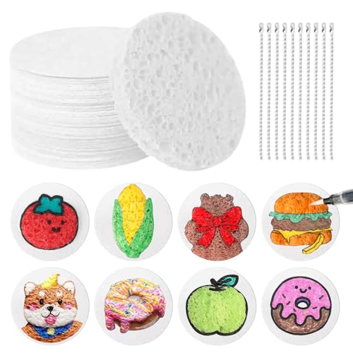 WIKOGDFE Magic Puffy Paint,30Pcs Rund 3D Zeichnung Magic Leinwand Schwamm,Schaumstoff Textur Blank Malerei Papier,DIY Puffy Textur Papier mit Perlenkette,für handgefertigte Kunst Zubehör Kit von WIKOGDFE