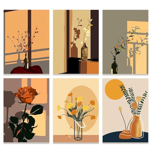 WIKOGDFE Malen Nach Zahlen Erwachsene,6 Stück Mini Malen Nach Zahlen Blumen,Paint by Numbers,DIY Handgemaltes Ölgemälde-Set,für Anfänger,Home Deko,Geburtstag,Weihnachten,Geschenk von WIKOGDFE