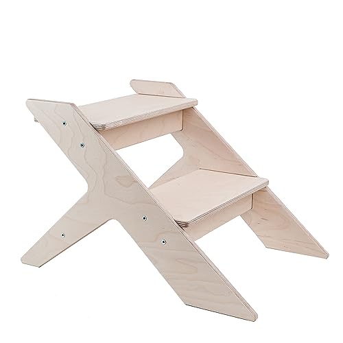 Klassischer Tritthocker aus Holz für Erwachsene & kinderfreundliches Design für Kinder, ideal für Schlafzimmer, Küche und mehr, 2-Stufen-Hocker-Design für einfache Erreichbarkeit (Naturweiß) von WILD KIDS