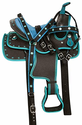 WILD RACE Wunderschöner Designer-Westernsattel aus synthetischem Barrel Racing/Beautiful Designer Synthetic Western Barrel Racing Western Saddle (14", Turquoise-Black) von WILD RACE