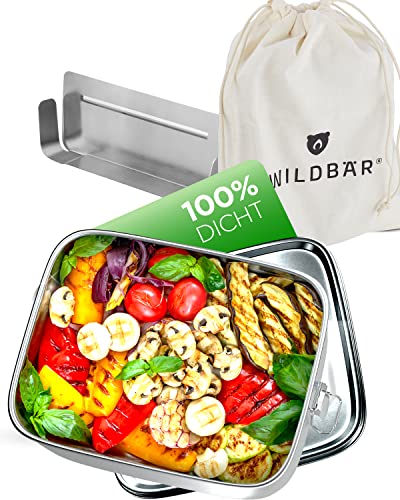 WILDBÄR – Premium Edelstahl Brotdose. BPA& plastikfreie Lunchbox mit flexibler Abtrennung ist auslaufsicher – Ideal für Schule & Büro – 1400ml Brotbox von WILDBÄR