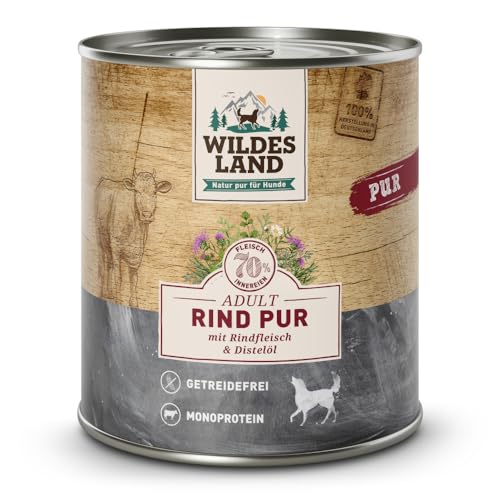 Wildes Land - Nassfutter für Hunde - Rind PUR - 12 x 800 g - mit Distelöl - Getreidefrei - Extra hoher Fleischanteil von 70% - Beste Akzeptanz und Verträglichkeit Wildes Land - Nassfutter für Hunde - Rind PUR - 12 x 800 g - mit Distelöl - Getreidefrei - Extra hoher Fleischanteil von 70% - Beste Akzeptanz und Verträglichkeit von WILDES LAND
