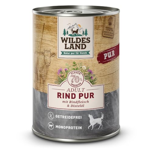 Wildes Land - Nassfutter für Hunde - Rind PUR - 6 x 400 g - mit Distelöl - Getreidefrei - Extra hoher Fleischanteil von 70% - Beste Akzeptanz und Verträglichkeit Wildes Land - Nassfutter für Hunde - Rind PUR - 6 x 400 g - mit Distelöl - Getreidefrei - Extra hoher Fleischanteil von 70% - Beste Akzeptanz und Verträglichkeit von WILDES LAND