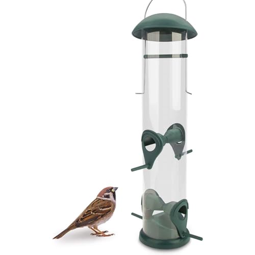 WILDLIFE FRIEND I 30cm Körner Vogelfutterspender grün - mit 4 Anflugplätzen, Vogel Futterstation, Futtersäule, Körner Wildvögel Futtersilo von WILDLIFE FRIEND